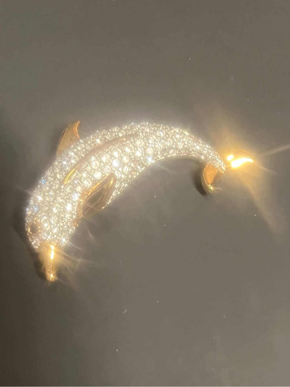 Swarovski Crystal Dolphin Brooch in Gold Tone with Swan Stamp
